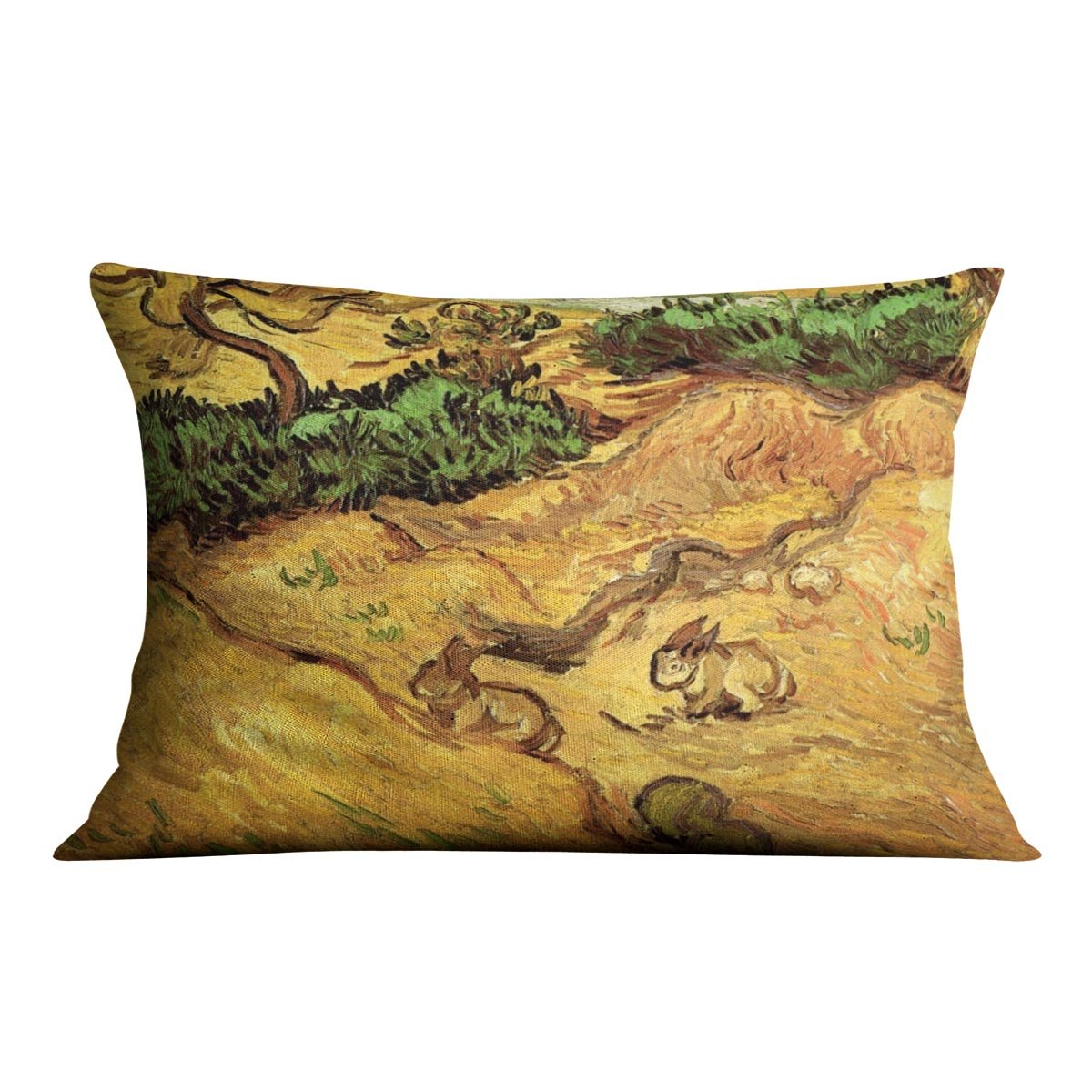 Field with Two Rabbits by Van Gogh Throw Pillow