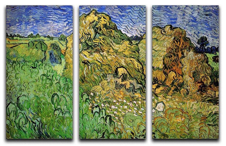 Field with Wheat Stacks by Van Gogh 3 Split Panel Canvas Print - Canvas Art Rocks - 4