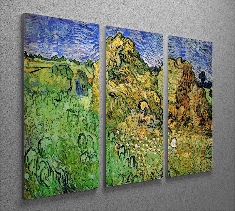 Field with Wheat Stacks by Van Gogh 3 Split Panel Canvas Print - Canvas Art Rocks - 4