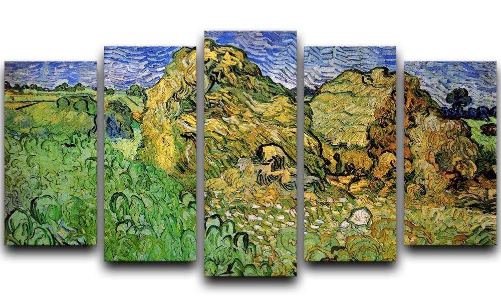 Field with Wheat Stacks by Van Gogh 5 Split Panel Canvas  - Canvas Art Rocks - 1