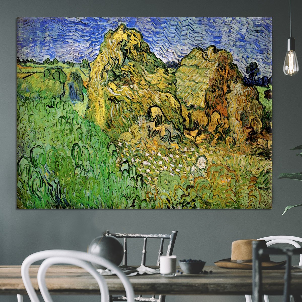 Field with Wheat Stacks by Van Gogh Canvas Print or Poster