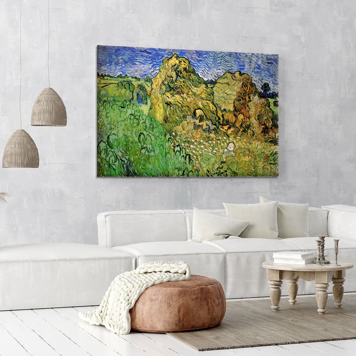 Field with Wheat Stacks by Van Gogh Canvas Print or Poster