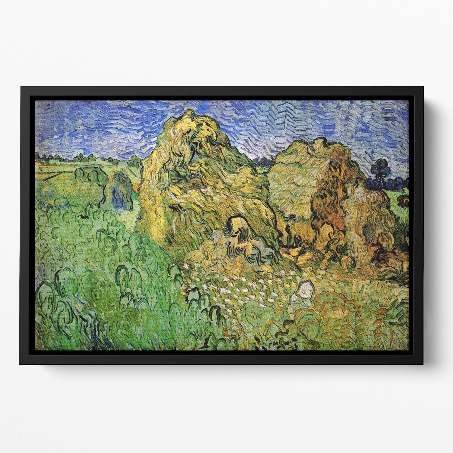 Field with Wheat Stacks by Van Gogh Floating Framed Canvas