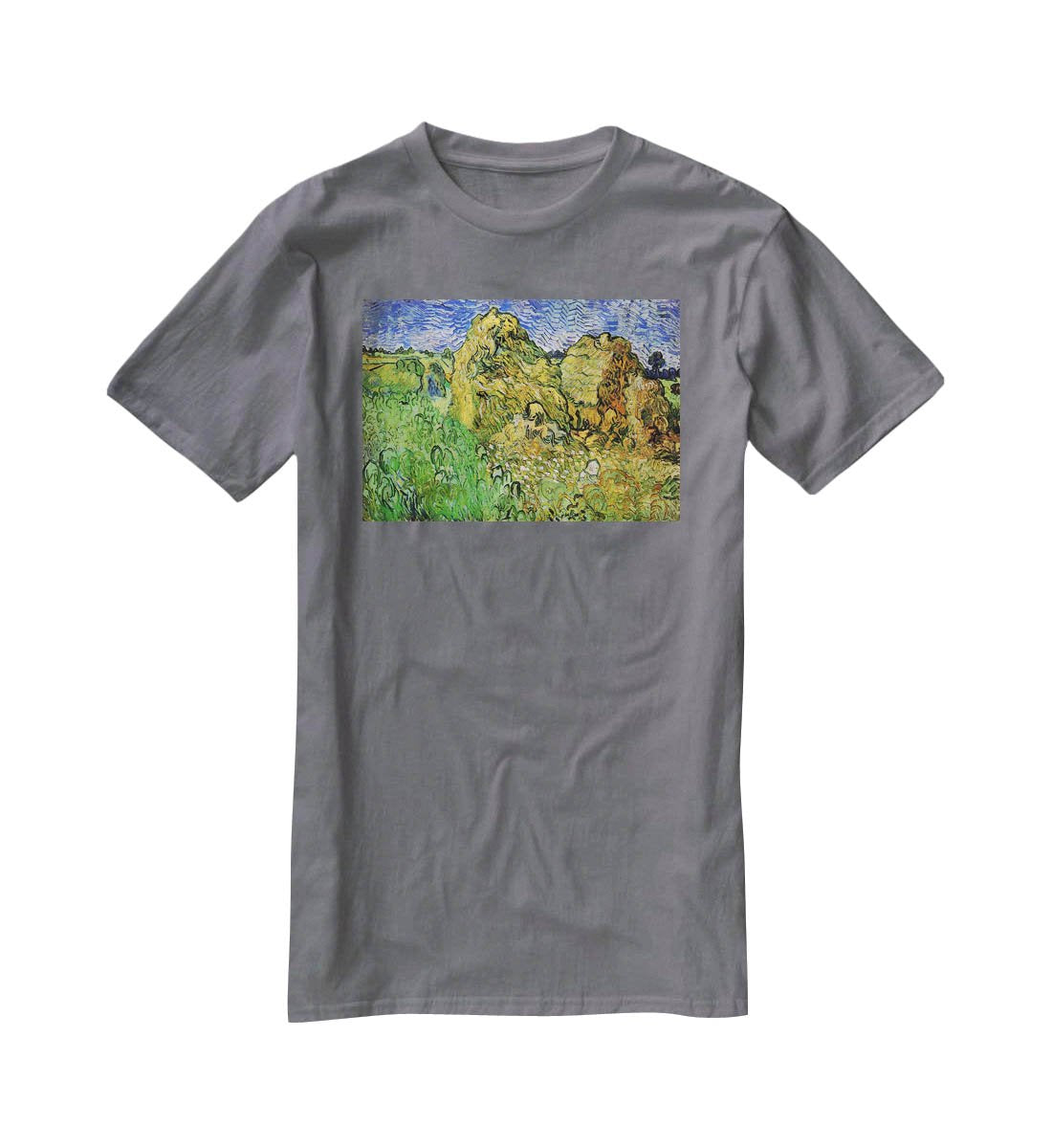 Field with Wheat Stacks by Van Gogh T-Shirt - Canvas Art Rocks - 3