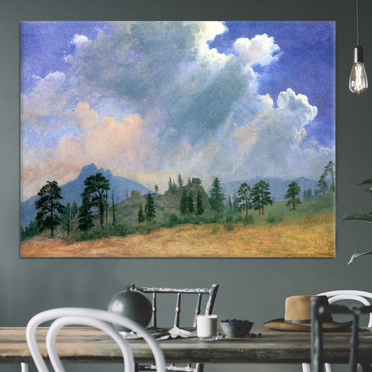 Fir trees and storm clouds by Bierstadt Canvas Print or Poster
