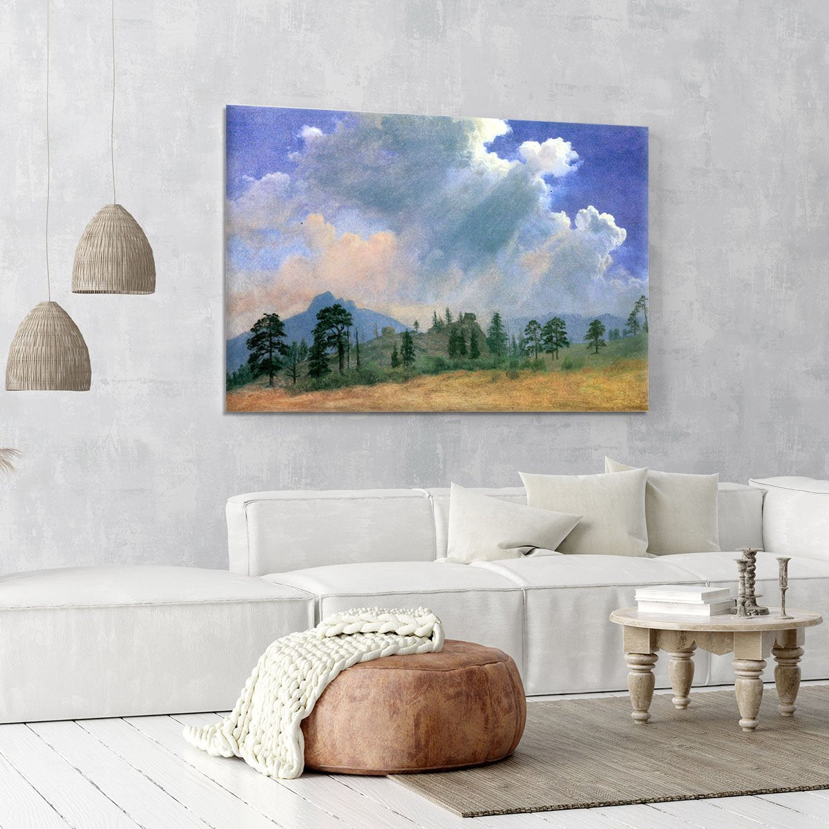 Fir trees and storm clouds by Bierstadt Canvas Print or Poster