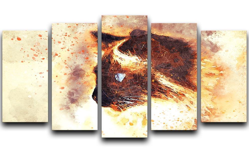 Fire Cat Painting 5 Split Panel Canvas  - Canvas Art Rocks - 1