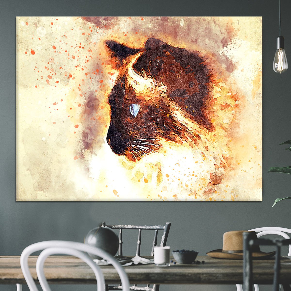 Fire Cat Painting Canvas Print or Poster