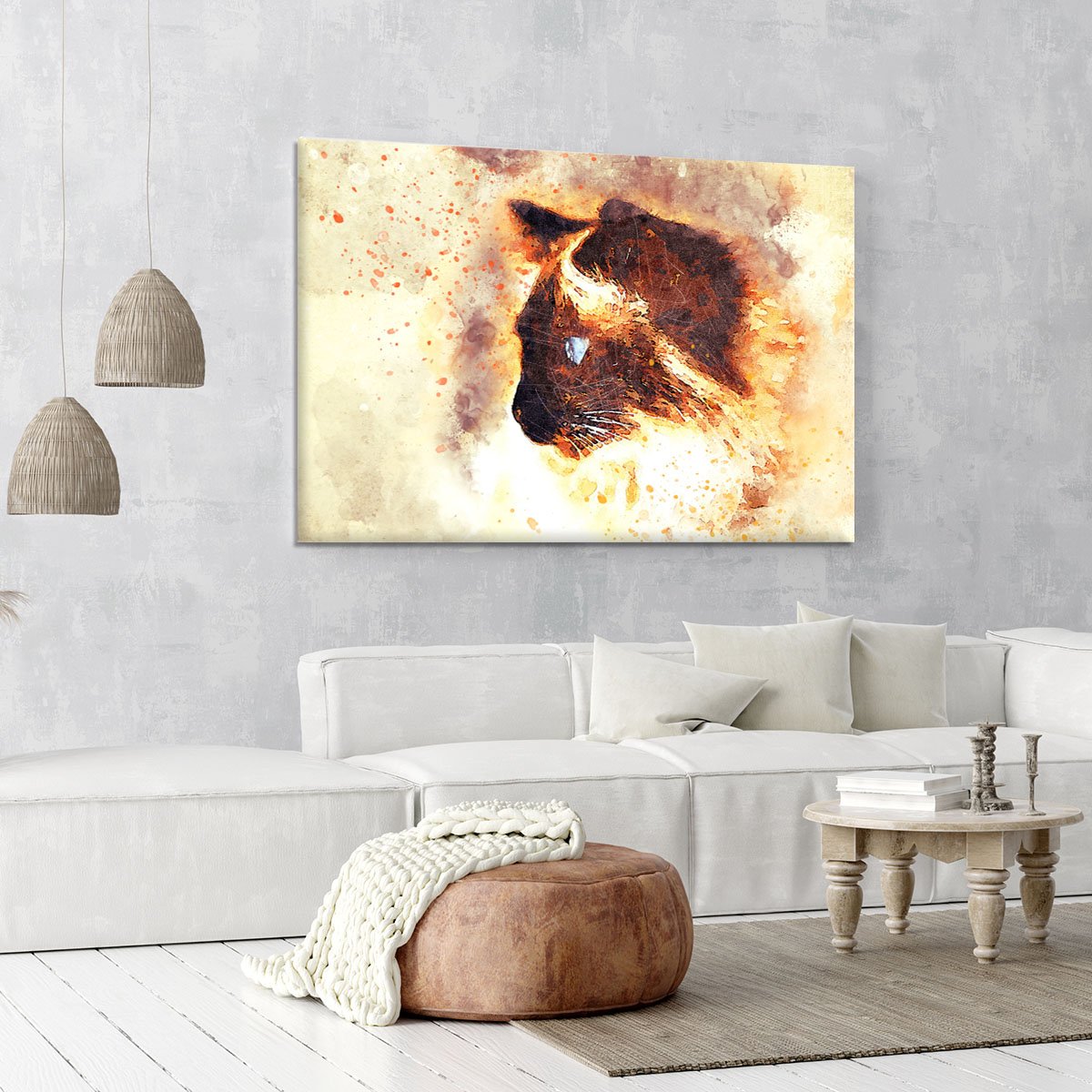 Fire Cat Painting Canvas Print or Poster