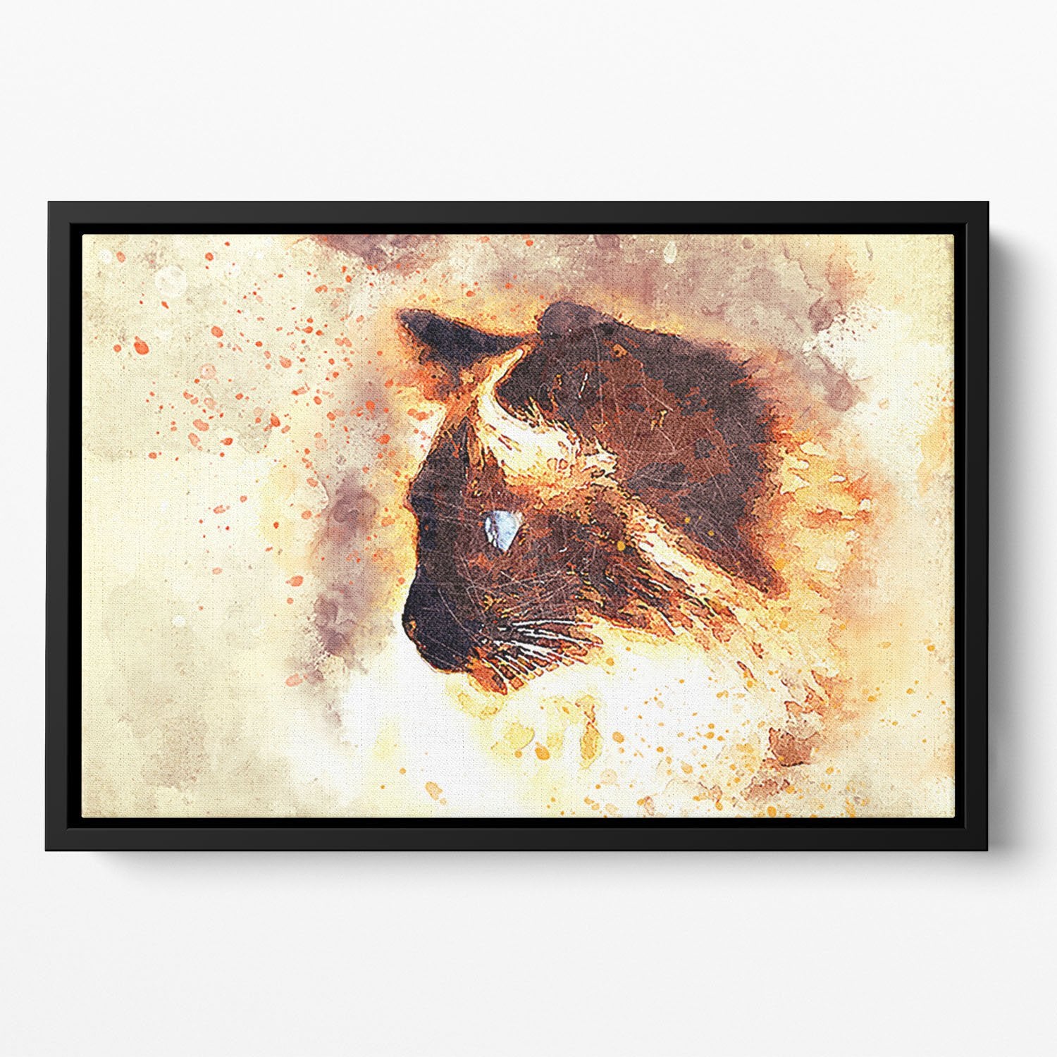 Fire Cat Painting Floating Framed Canvas