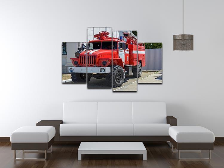 Fire Truck In The City 4 Split Panel Canvas  - Canvas Art Rocks - 3