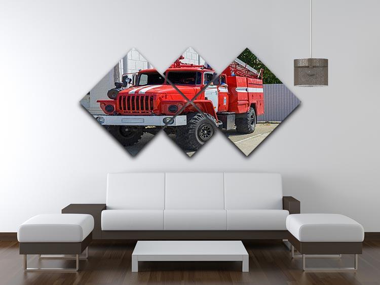 Fire Truck In The City 4 Square Multi Panel Canvas  - Canvas Art Rocks - 3