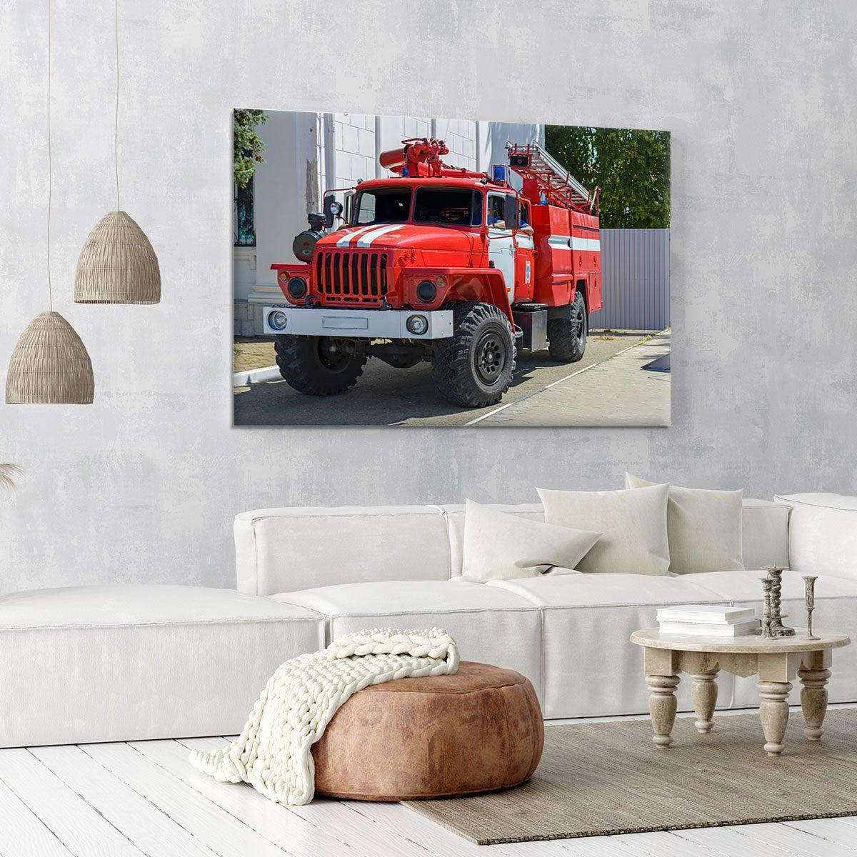 Fire Truck In The City Canvas Print or Poster
