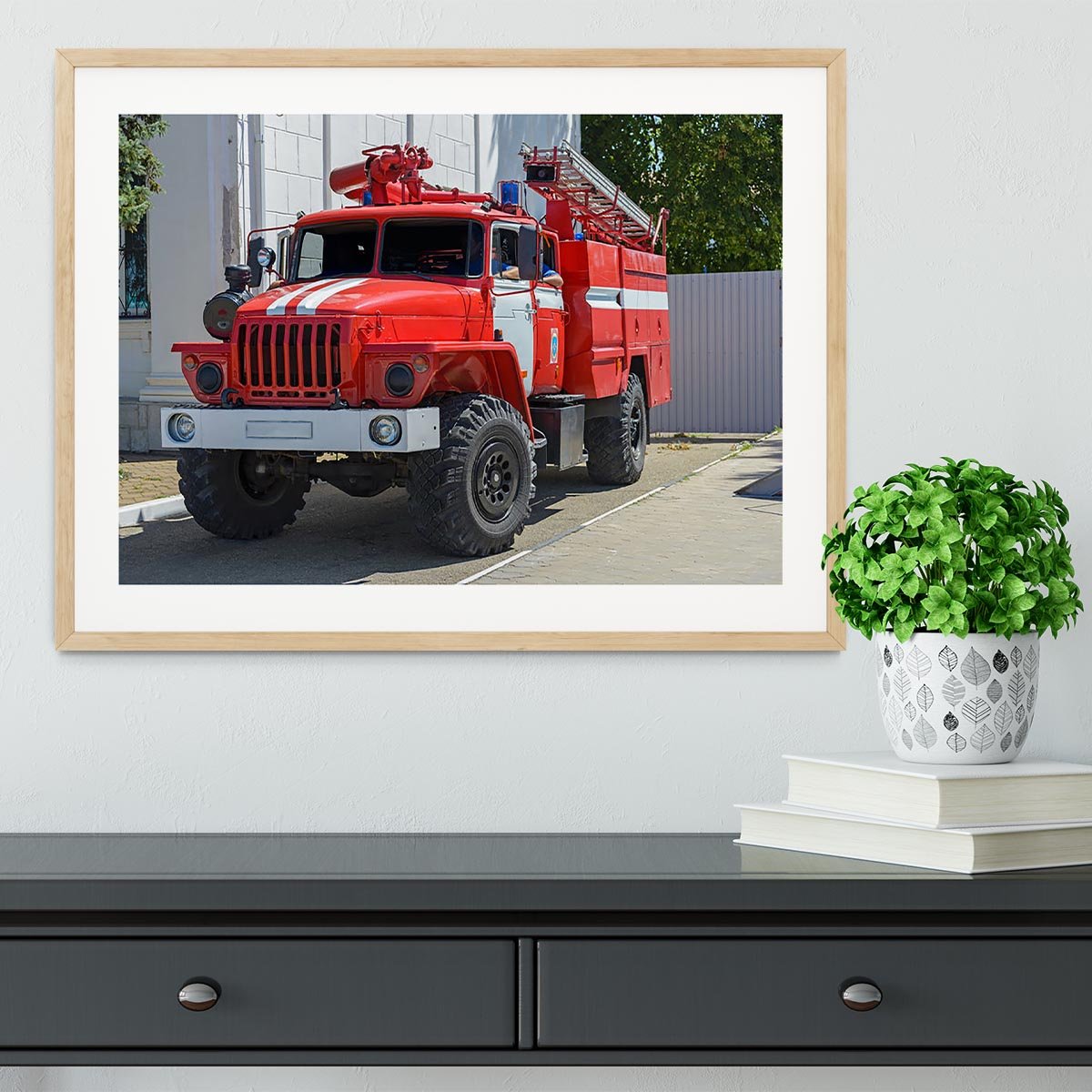 Fire Truck In The City Framed Print - Canvas Art Rocks - 3