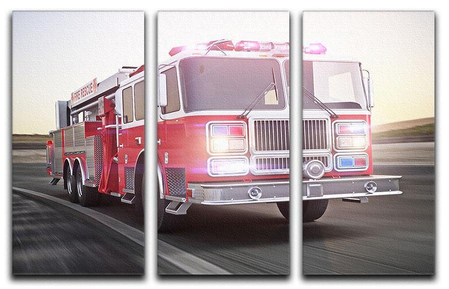 Fire truck running with lights and sirens 3 Split Panel Canvas Print - Canvas Art Rocks - 1
