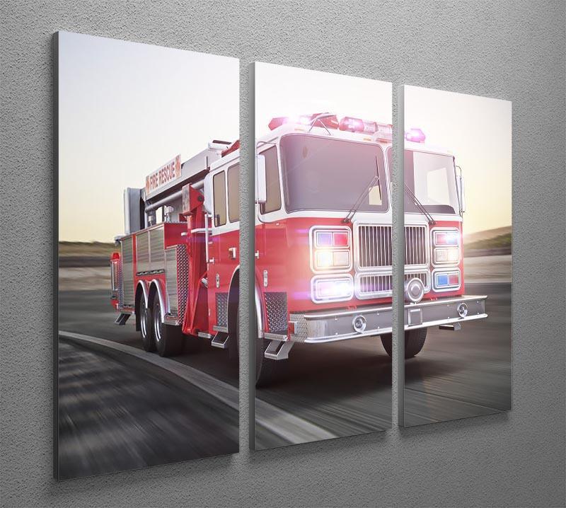 Fire truck running with lights and sirens 3 Split Panel Canvas Print - Canvas Art Rocks - 2