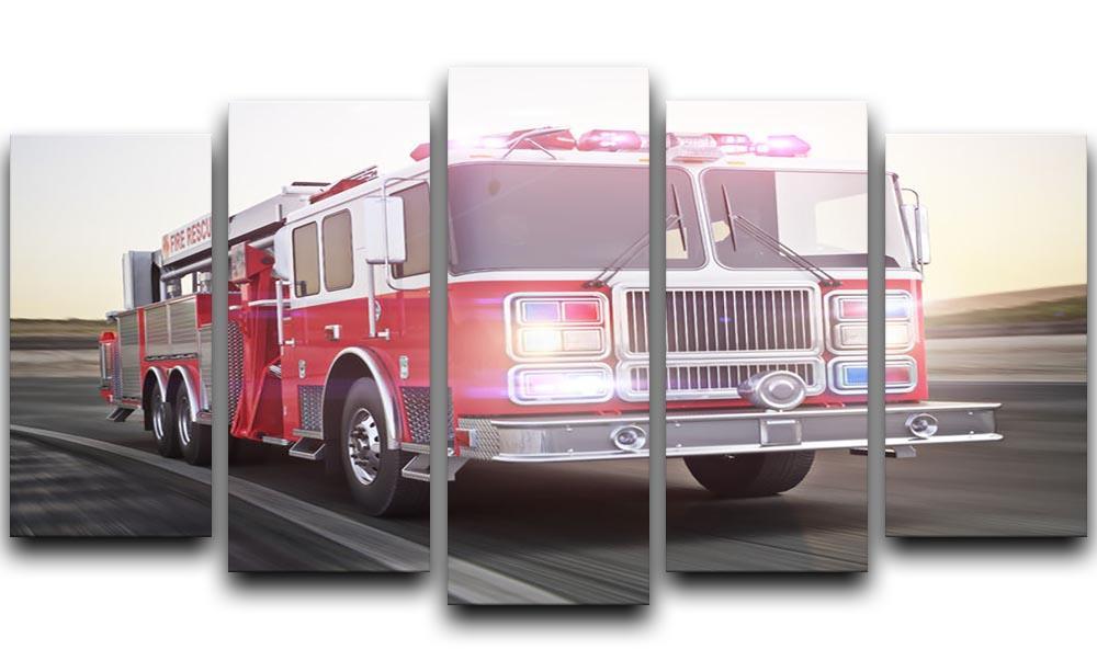 Fire truck running with lights and sirens 5 Split Panel Canvas  - Canvas Art Rocks - 1