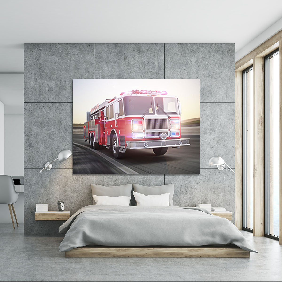 Fire truck running with lights and sirens Canvas Print or Poster