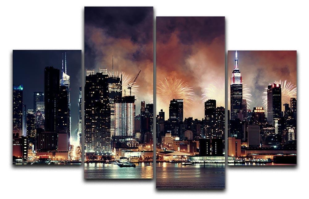 Fireworks show with Manhattan skyscrapers 4 Split Panel Canvas  - Canvas Art Rocks - 1