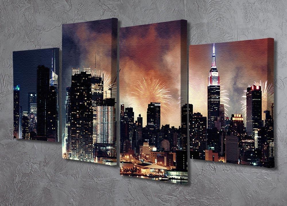 Fireworks show with Manhattan skyscrapers 4 Split Panel Canvas  - Canvas Art Rocks - 2