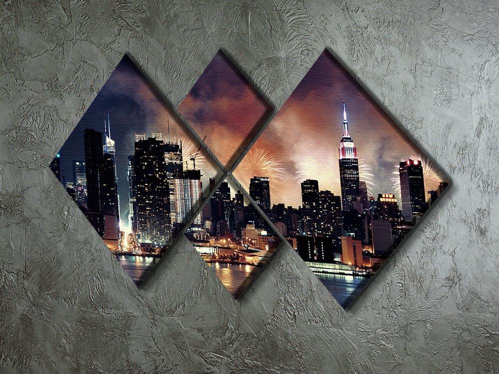 Fireworks show with Manhattan skyscrapers 4 Square Multi Panel Canvas  - Canvas Art Rocks - 2
