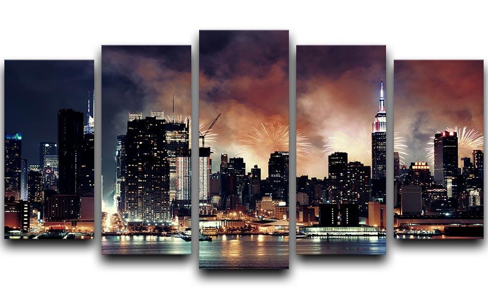 Fireworks show with Manhattan skyscrapers 5 Split Panel Canvas  - Canvas Art Rocks - 1