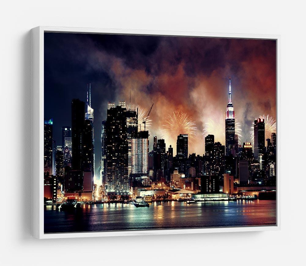 Fireworks show with Manhattan skyscrapers HD Metal Print