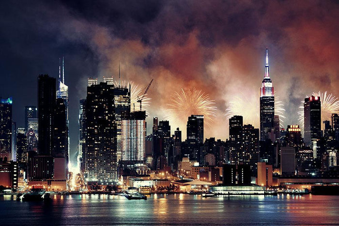 Fireworks show with Manhattan skyscrapers Wall Mural Wallpaper