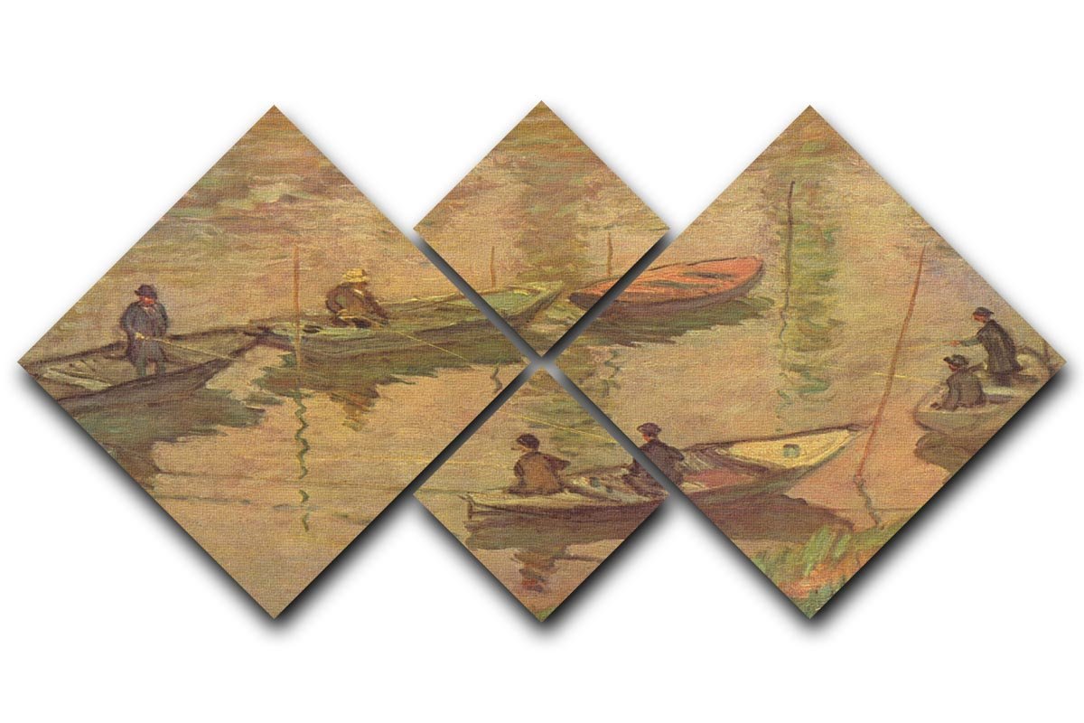 Fishermen on the Seine at Poissy by Claude_Monet 4 Square Multi Panel Canvas  - Canvas Art Rocks - 1