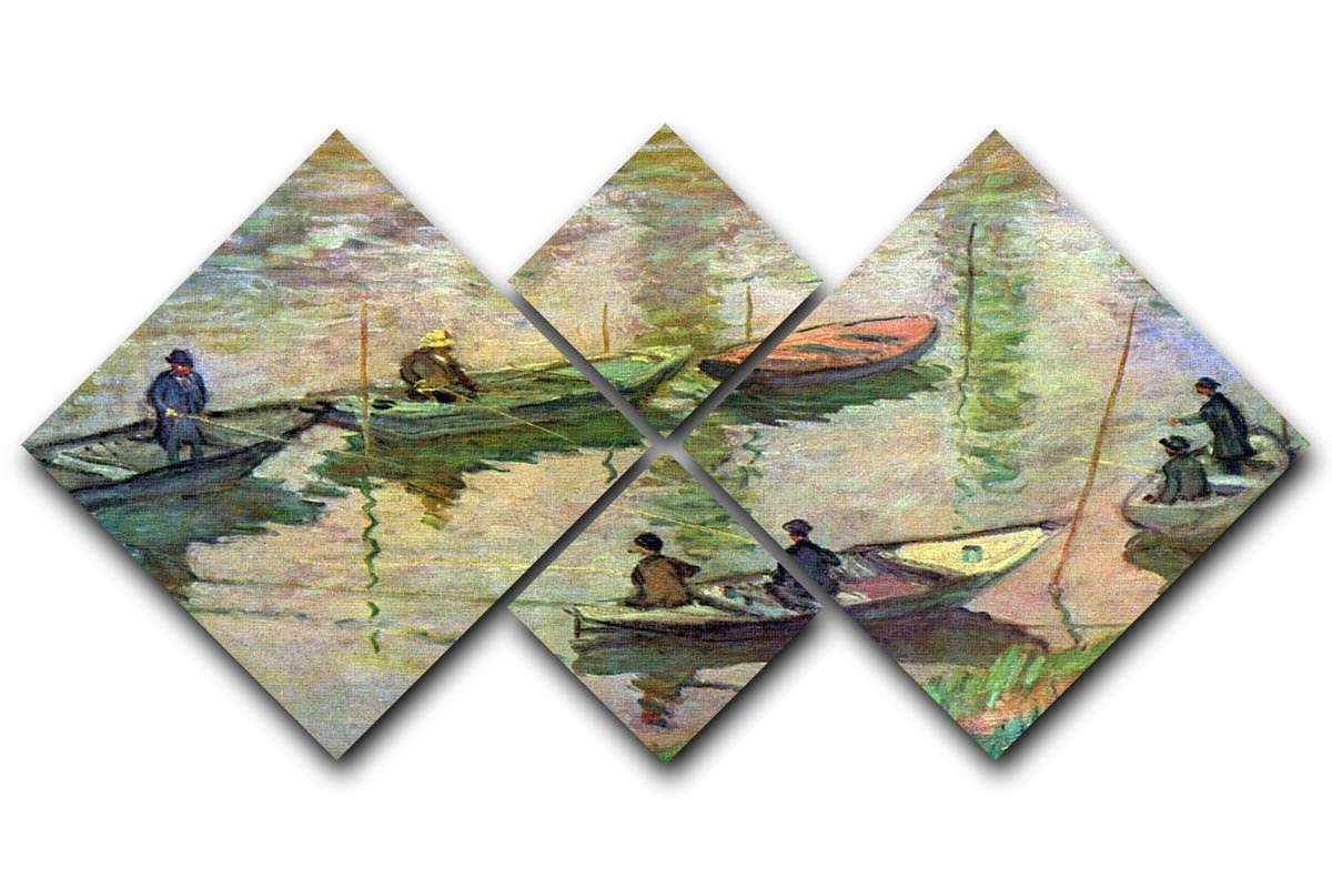 Fishermen on the Seine at Poissy by Monet 4 Square Multi Panel Canvas  - Canvas Art Rocks - 1