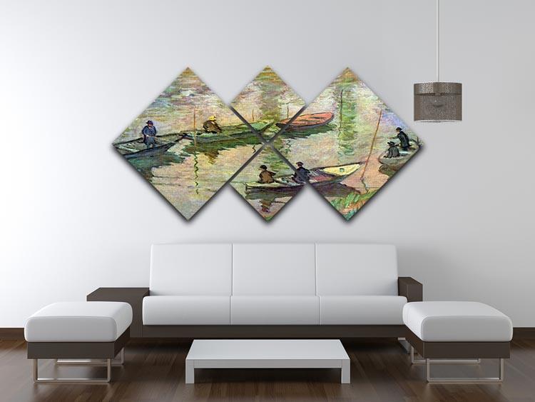 Fishermen on the Seine at Poissy by Monet 4 Square Multi Panel Canvas - Canvas Art Rocks - 3