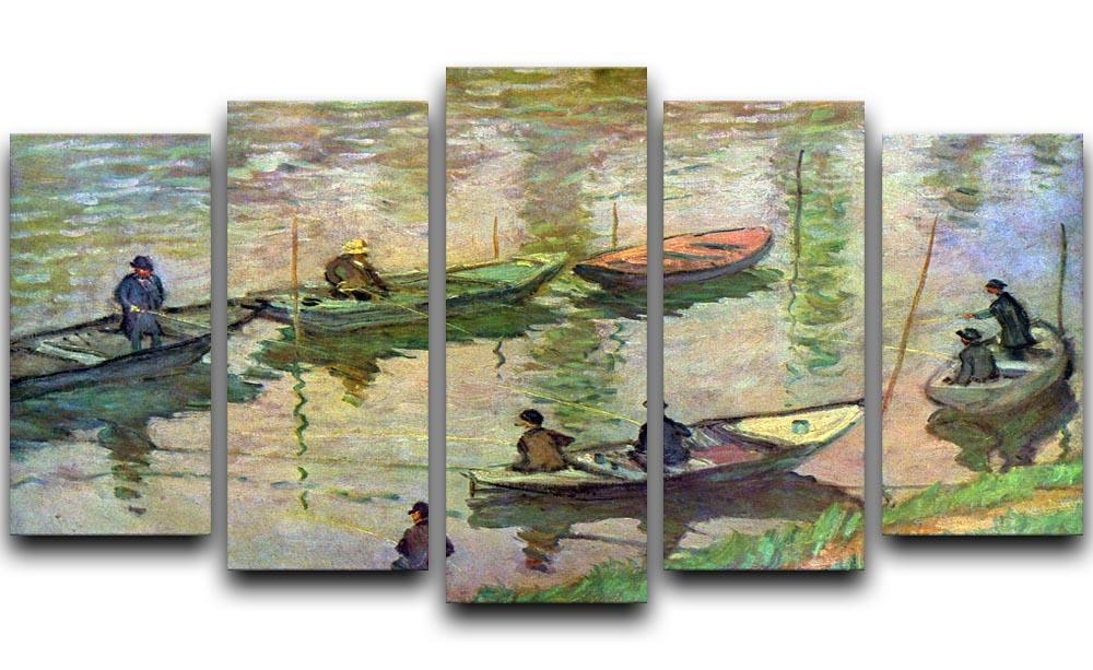 Fishermen on the Seine at Poissy by Monet 5 Split Panel Canvas  - Canvas Art Rocks - 1
