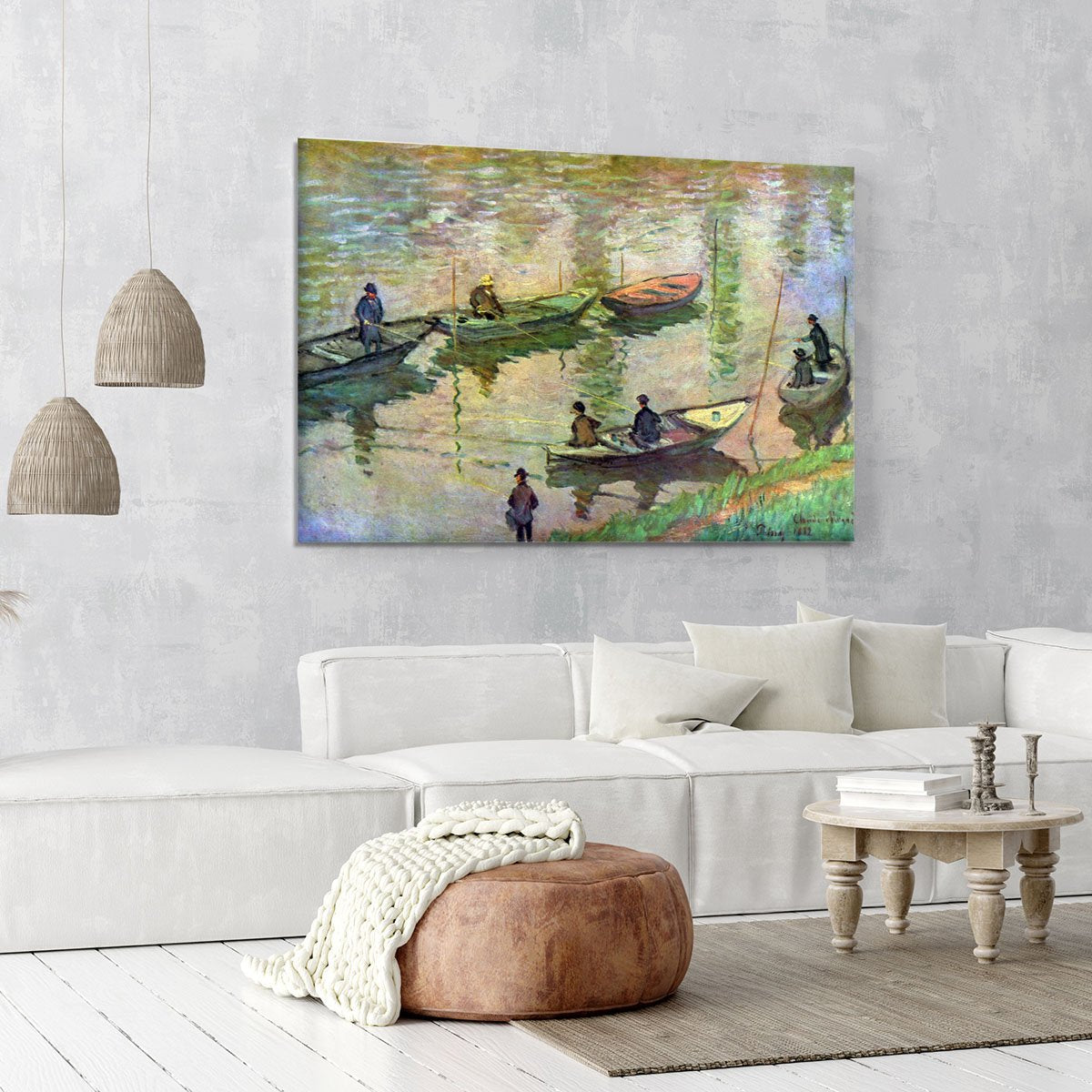 Fishermen on the Seine at Poissy by Monet Canvas Print or Poster