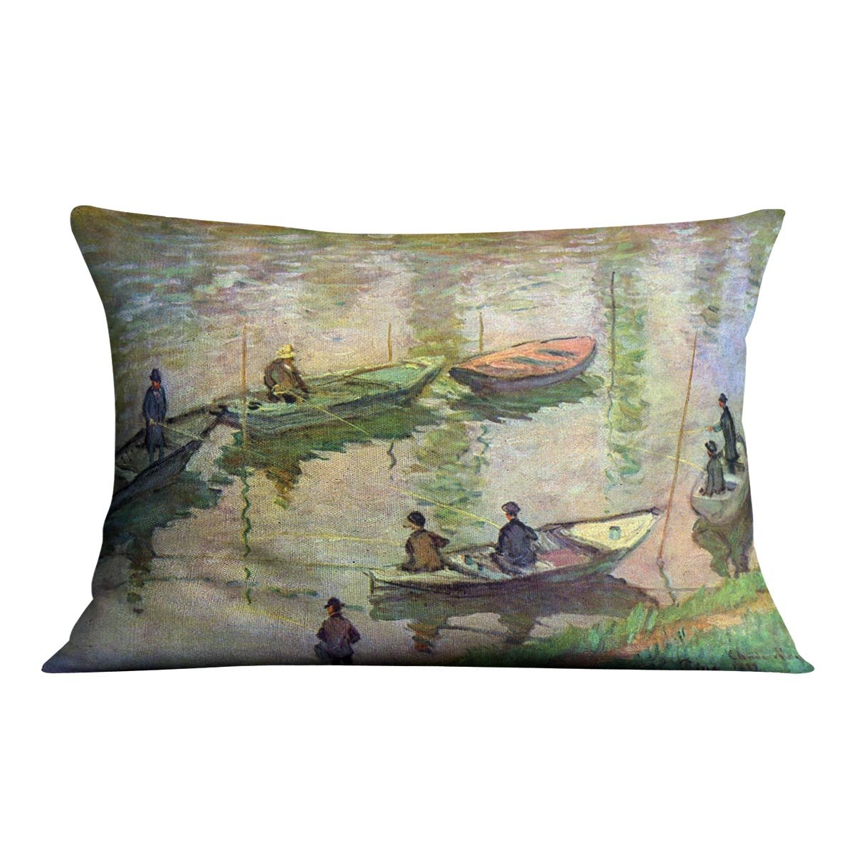 Fishermen on the Seine at Poissy by Monet Throw Pillow