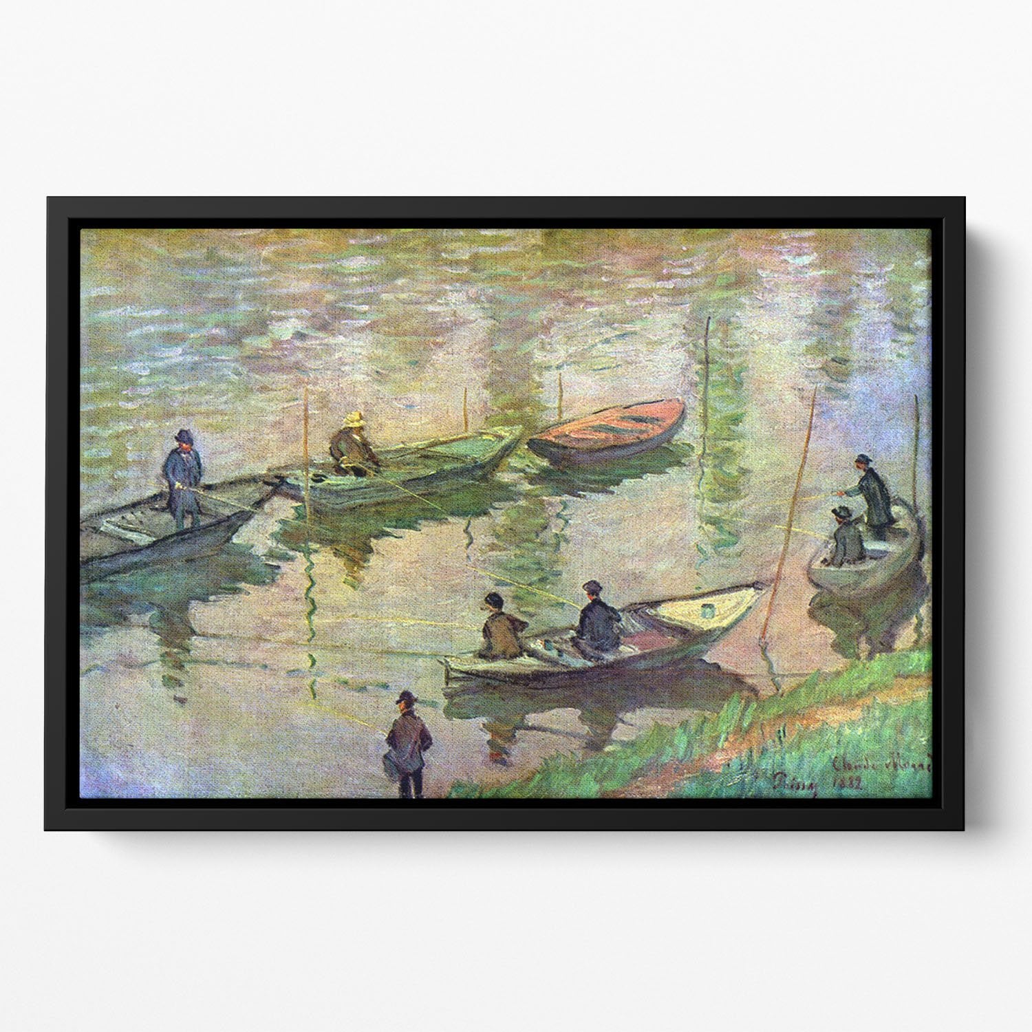 Fishermen on the Seine at Poissy by Monet Floating Framed Canvas