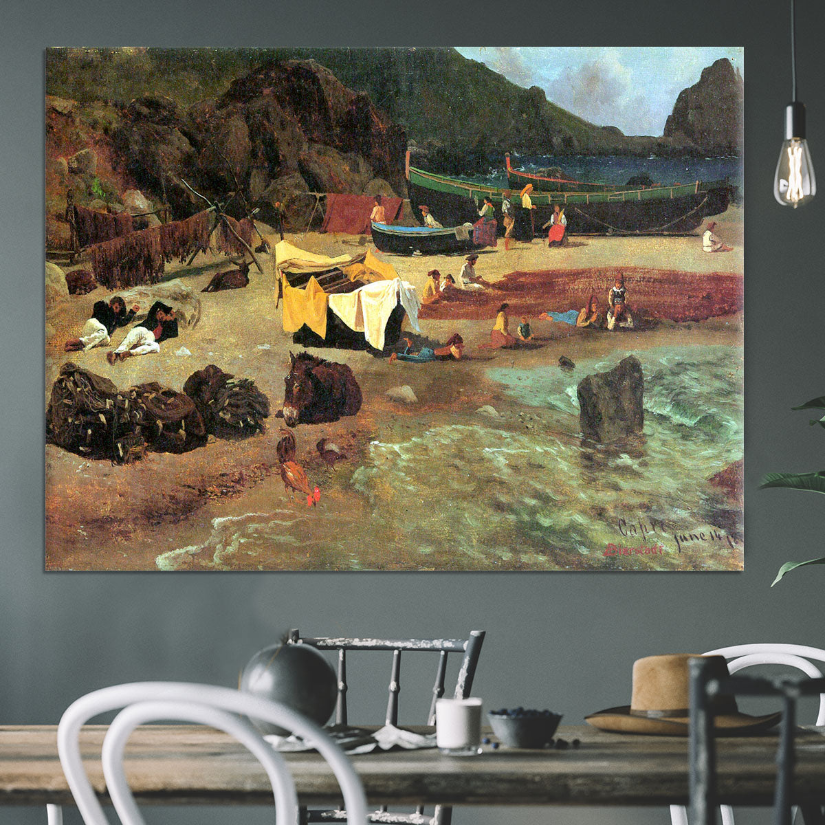 Fishing Boats on Capri by Bierstadt Canvas Print or Poster - Canvas Art Rocks - 3