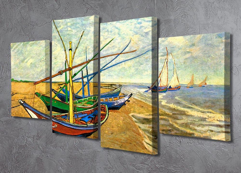Fishing Boats on the Beach at Saintes-Maries by Van Gogh 4 Split Panel Canvas - Canvas Art Rocks - 2