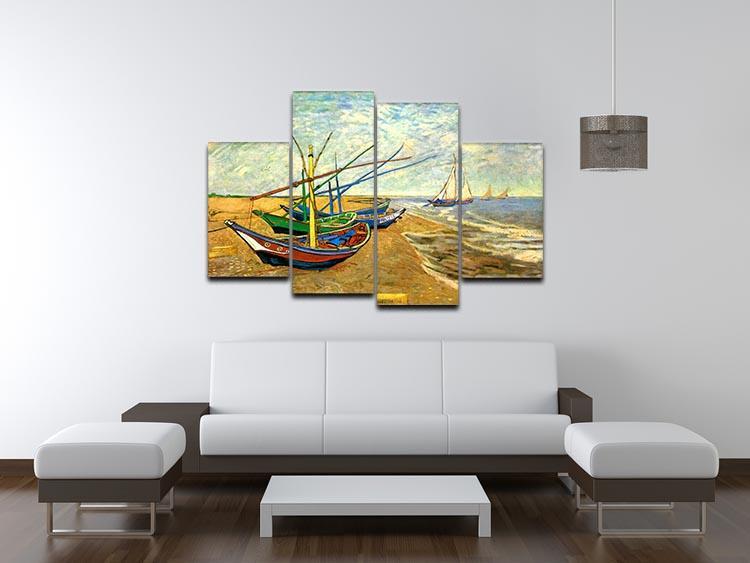 Fishing Boats on the Beach at Saintes-Maries by Van Gogh 4 Split Panel Canvas - Canvas Art Rocks - 3
