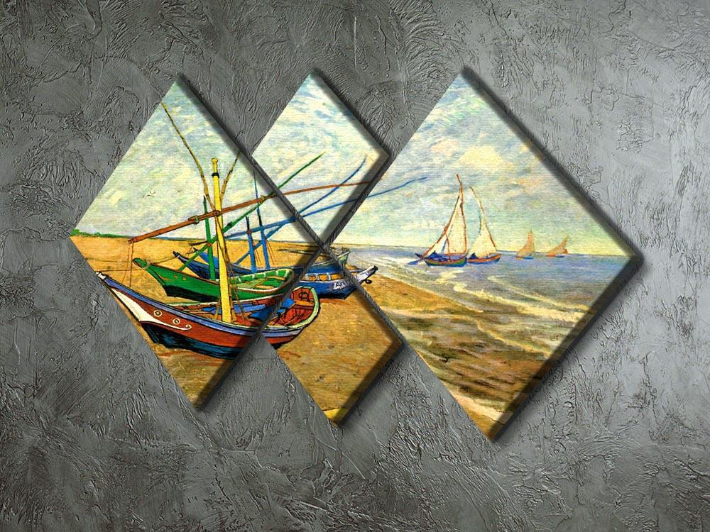 Fishing Boats on the Beach at Saintes-Maries by Van Gogh 4 Square Multi Panel Canvas - Canvas Art Rocks - 2
