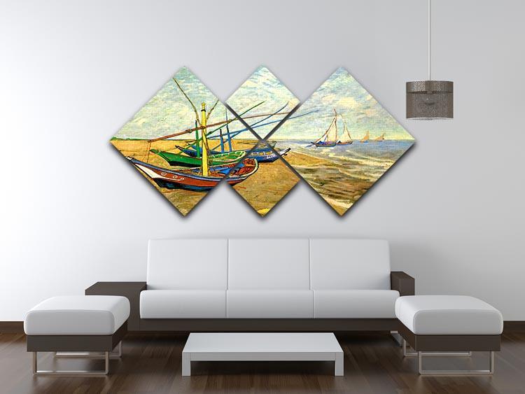 Fishing Boats on the Beach at Saintes-Maries by Van Gogh 4 Square Multi Panel Canvas - Canvas Art Rocks - 3