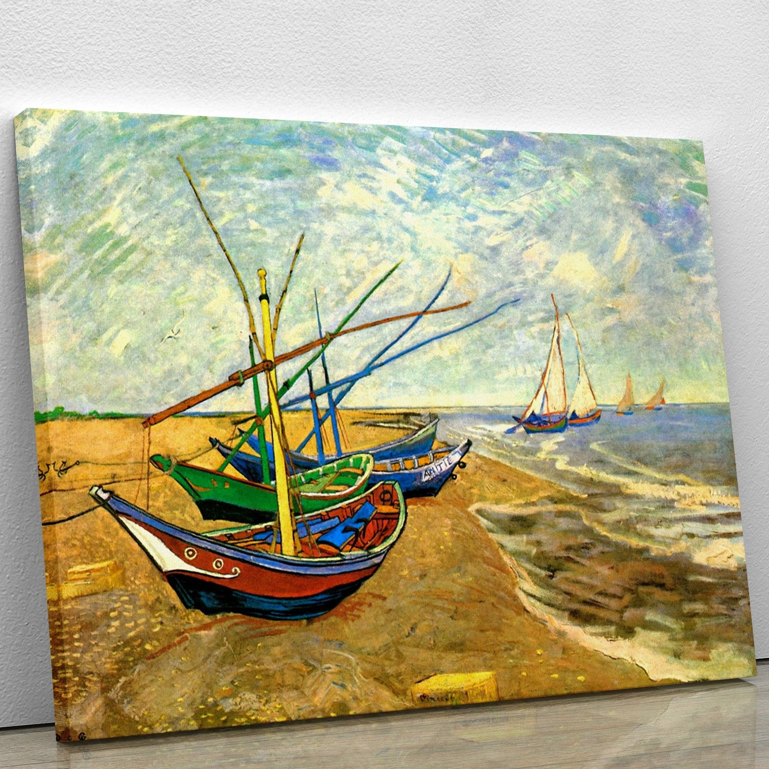 Fishing Boats on the Beach at Saintes-Maries by Van Gogh Canvas Print or Poster