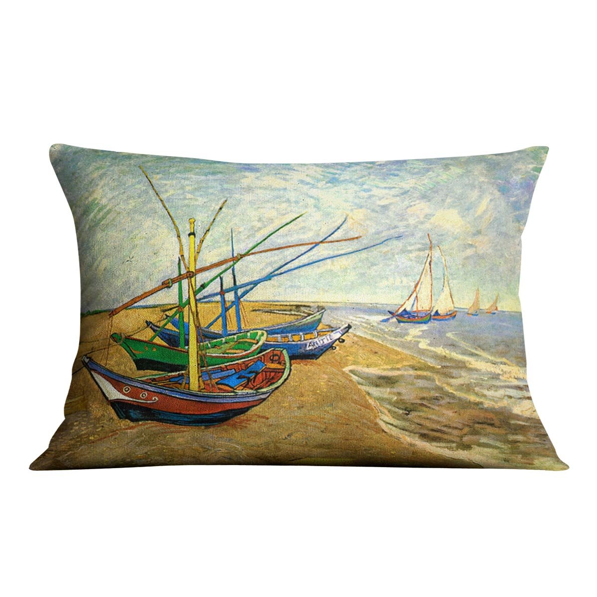 Fishing Boats on the Beach at Saintes-Maries by Van Gogh Throw Pillow