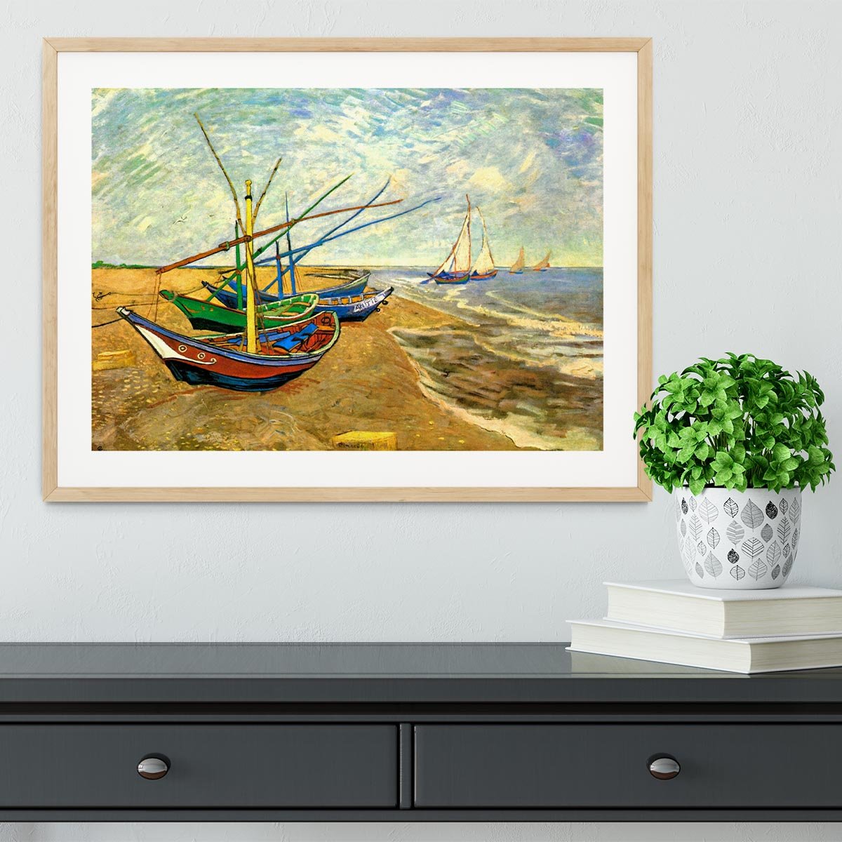 Fishing Boats on the Beach at Saintes-Maries by Van Gogh Framed Print - Canvas Art Rocks - 3