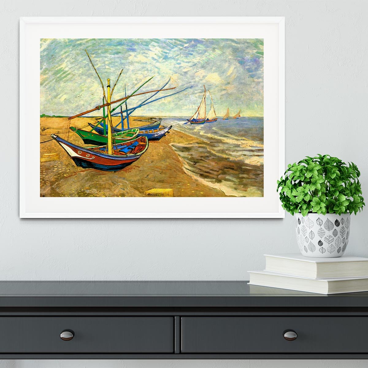 Fishing Boats on the Beach at Saintes-Maries by Van Gogh Framed Print - Canvas Art Rocks - 5
