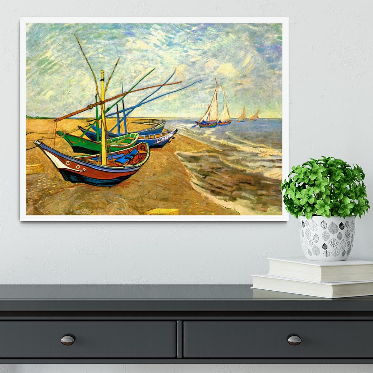 Fishing Boats on the Beach at Saintes-Maries by Van Gogh Framed Print - Canvas Art Rocks -6