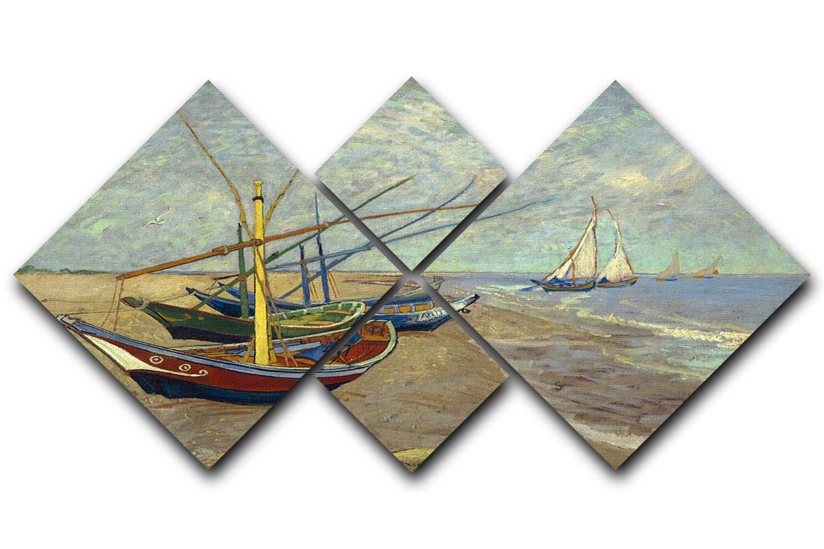 Fishing boats at Sainte Marie 4 Square Multi Panel Canvas  - Canvas Art Rocks - 1