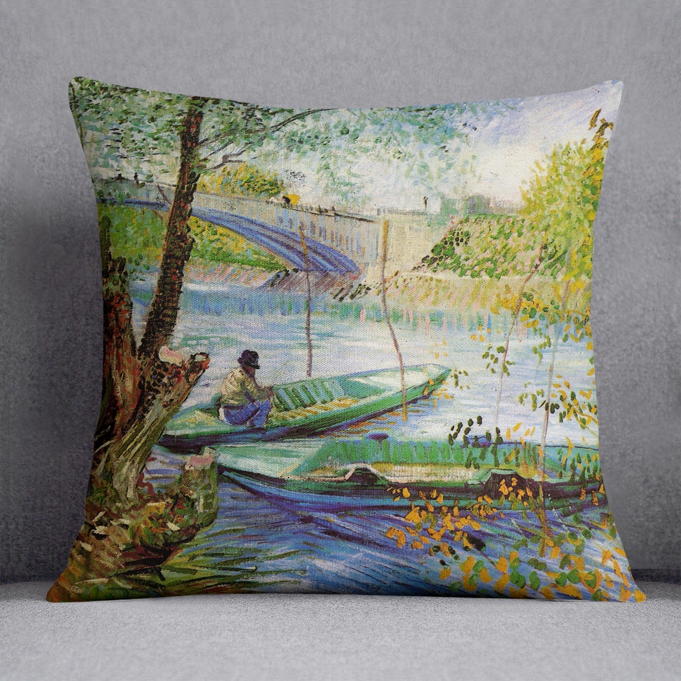 Fishing in Spring by Van Gogh Throw Pillow