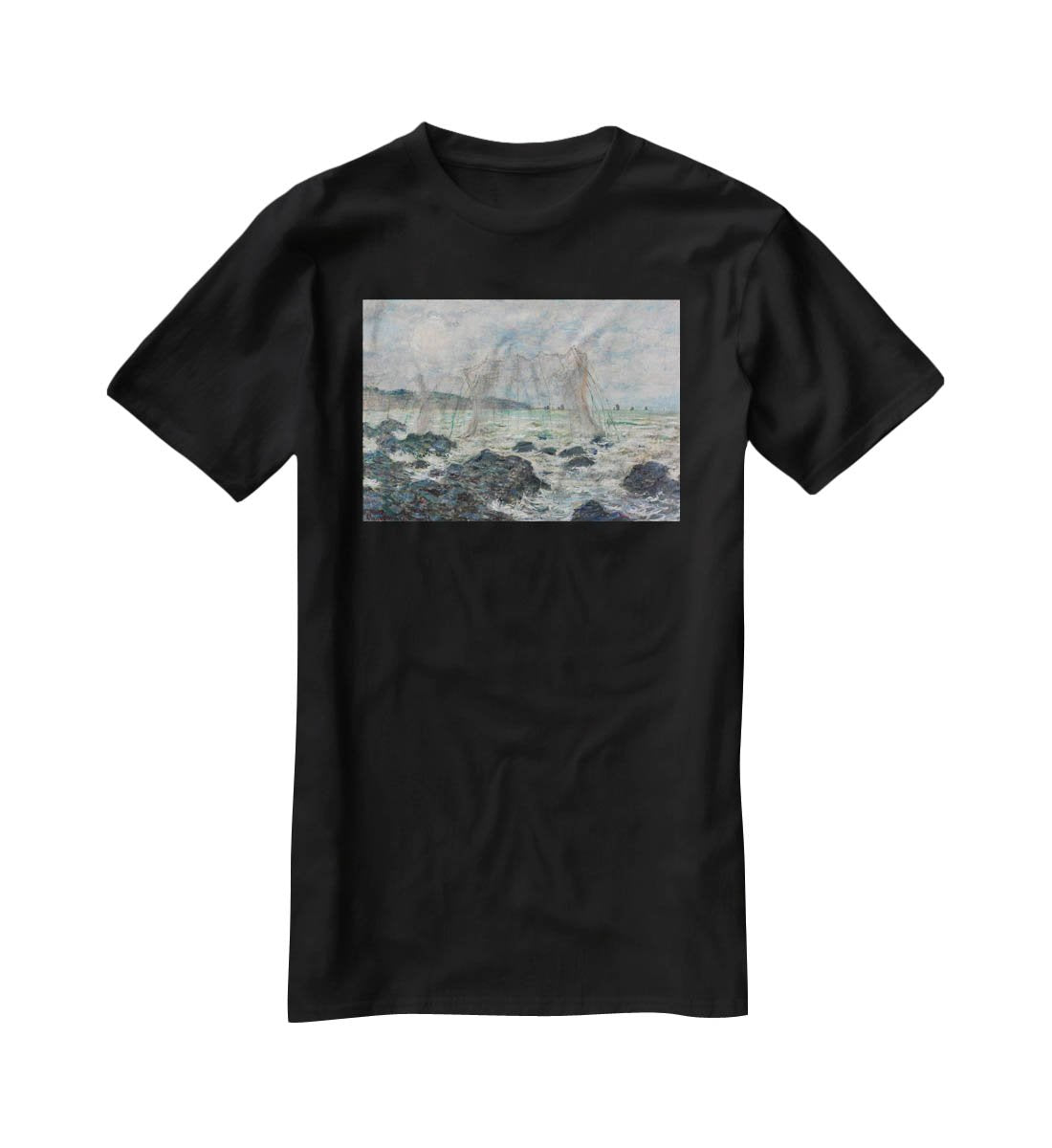 Fishing nets at Pourville by Monet T-Shirt - Canvas Art Rocks - 1