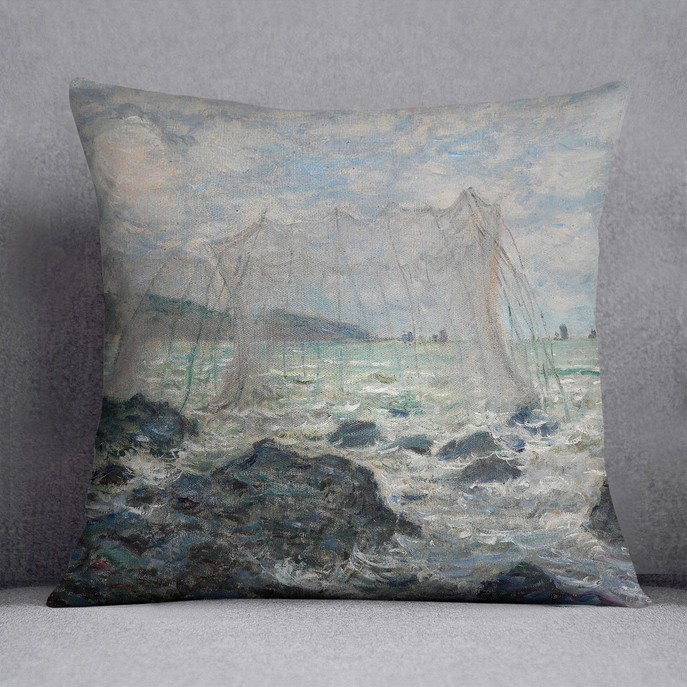 Fishing nets at Pourville by Monet Throw Pillow