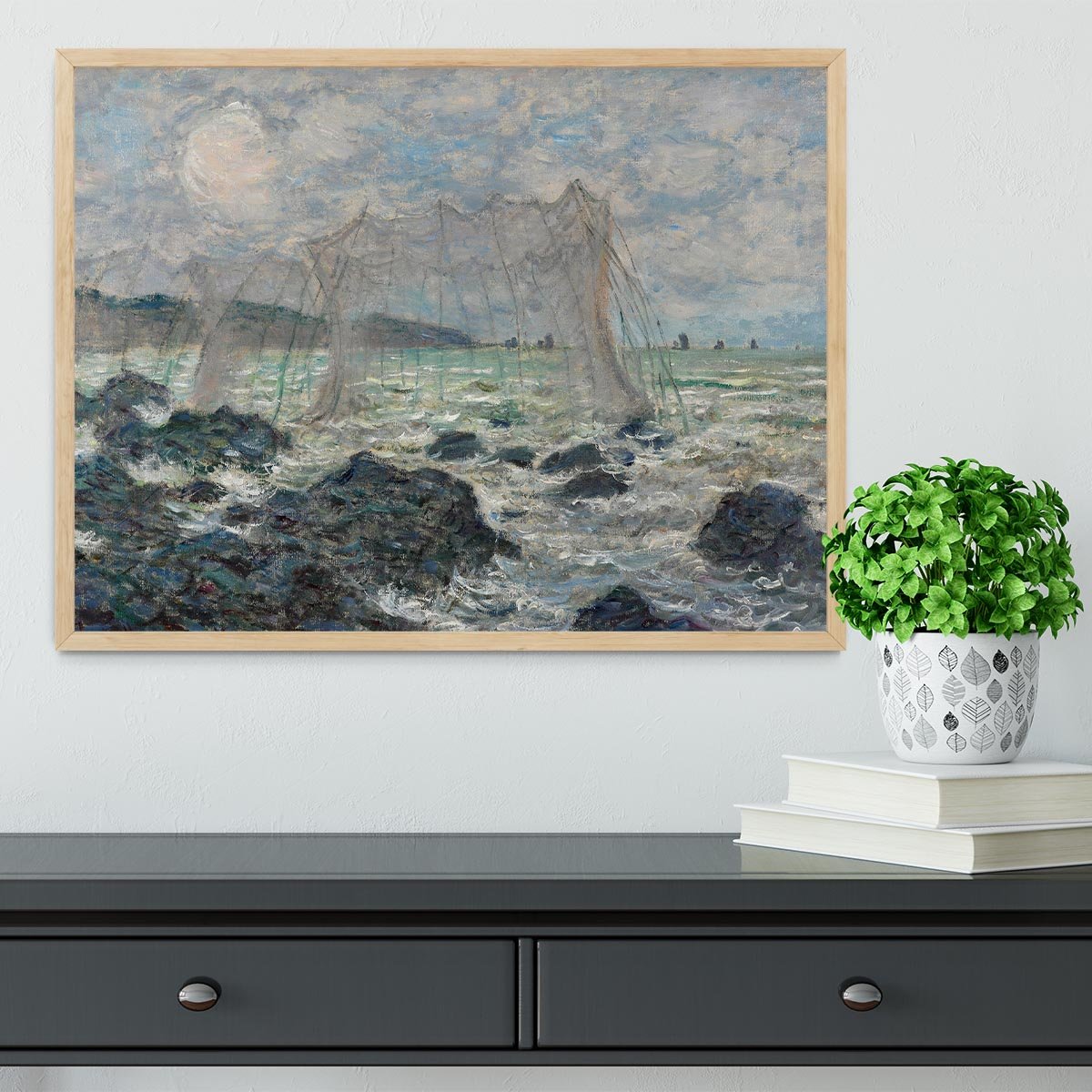 Fishing nets at Pourville by Monet Framed Print - Canvas Art Rocks - 4
